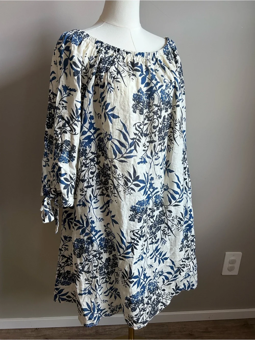 100% linen made in Italy Blue Floral dress summer romantic flower lagenlook - Picture 1 of 10